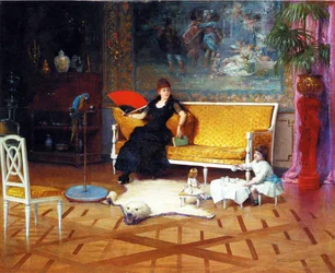 The Dolls Tea Time, 1885 olja på panel