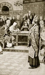 Jocelyn, biskop av Glasgow, i Northampton, 1176, illustration från 