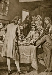 Paterson förklarar Darien Scheme i Edinburgh, 1694, illustration från 