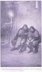 Handen och armen passerade framför Sir Ectar och Sir Gawaine