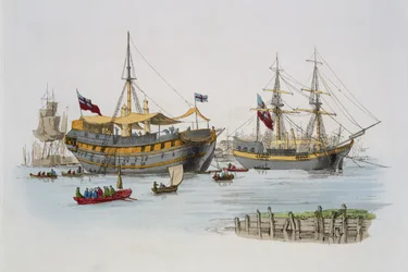 Fängelsefartyg, ur ”Costume of Great Britain”, utgiven av William Miller, 1805