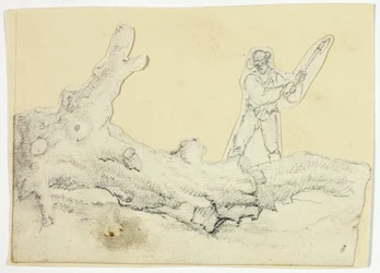 Woodsman Axing Fallen Tree