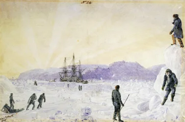 HMS Terror fångad i isen nära Southampton Island, Nunavut, Kanada" Akvarell av William Smyth, januari 1837 National Maritime Museum, Greenwich, London