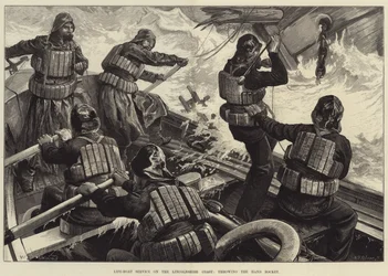 Räddningsbåtstjänst på Lincolnshire-kusten, kastar handraket