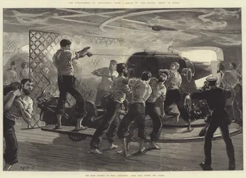 Bombardementet av Alexandria, huvudbatteriet i HMS Alexandra (babordssida) under aktionen