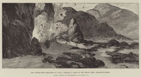 Indiens nordvästra gräns, byggande av en väg i Bolanpasset, sprängning av stenar