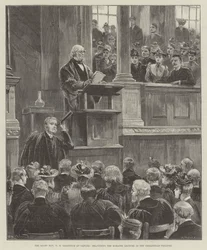 The Right Honorable W E Gladstone i Oxford, håller Romanes-föreläsningen i Sheldonian Theatre