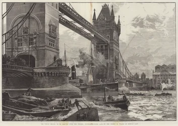 Tower Bridge, som ska resas över Themsen, grundstenen lades av prinsen av Wales på måndagen sist