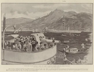 Besök de japanska krigsfartygen Akagi och Hiyei i Nagasakis hamn, efter slaget vid Yalu