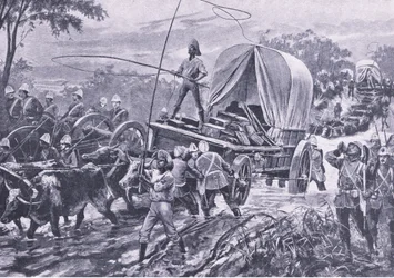 Zulu War: The Estowe Relief Force crossing a stream, april 1879, illustration från British Battles on Land and Sea, 1915