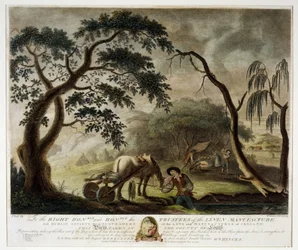 Linet tas upp ur mossen, plansch III ur Irlands linnemanufaktur, 1791