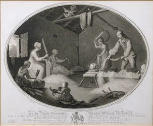 Den vanliga metoden för att ta upp, skuta och häckla linet, platta IV från "The Linen Manufactory of Ireland", platta IV.