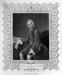 Porträtt av William Pitt, 1:e earl av Chatham, graverad av William Holl den yngre (1807-71)