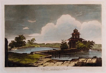 Vy över ett mausoleum vid Etmadpoor
