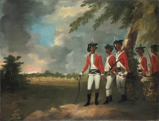 Läger på tusen män bildat av Augustus Cleveland tre miles från Bhagalpur, med hans herrgård i fjärran