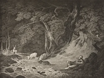 The Forest of Arden, Act II, Scene I, från "As You Like It", från The Boydell Shakespeare Gallery, publicerad i slutet av 1800-talet