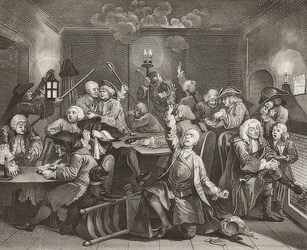 A Rake?S Progress, Plate 6: The Rake at a Gaming House, Sheet 6: Tom Rakewell i en spelhåla. 1735