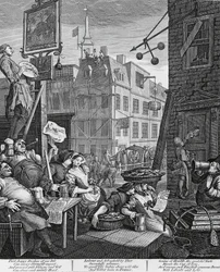Beer Street, London, gravyr av William Hogarth (1697-1764), Storbritannien