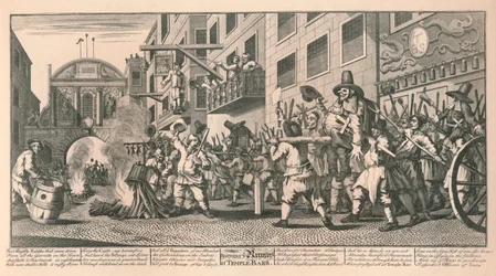 Burning the Rumps på Temple Bar, London, 1726.