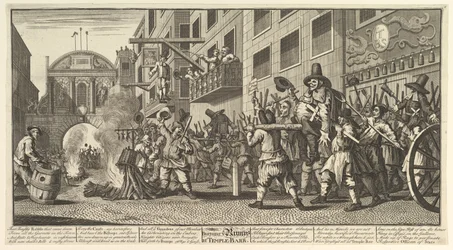Burning the Rumps at Temple Bar Tolv stora illustrationer till Samuel Butlers Hudibras..., 1725-68.