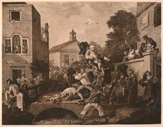 Ordförande för medlemmarna, tavla IV från The Humors of an Election, 1757