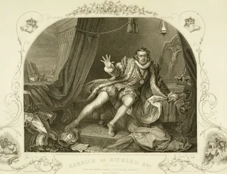 David Garrick (1717-79) som Richard III, akt V, scen 3, i pjäsen av William Shakespeare (1564-1616) graverad av Portbury