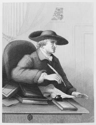 Dr Thomas Morell, den lärde och tryckaren. Han är känd som librettist och skrev den mest detaljerade redogörelsen för samarbetet med Händel. Gravyr av J. Moore efter William Hogarth