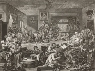 Fyra utskrifter av ett val / De allmänna valen. Blad 1: En valunderhållning. 1755