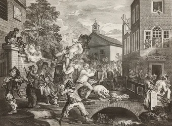 Fyra tryck från ett val. Plansch 4: Ledamöterna bärs i triumf. 1758