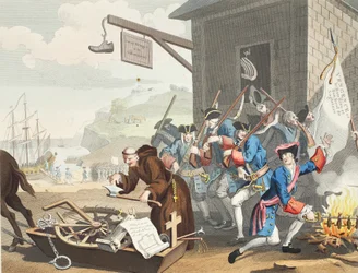 Frankrike, illustration från "Hogarth Restored: Hela verken av den hyllade William Hogarth, ingraverad av Thomas Cook", pub. 1812 (handfärgad gravyr)