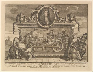 Frontispice och dess förklaring Tolv stora illustrationer för Samuel Butlers Hudibr..., 1725-68.