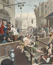 Gin Lane, illustration ur ’Hogarth Restored: The Whole Works of the Celebrated William Hogarth, Re-engraved by Thomas Cook’, utgiven 1812
