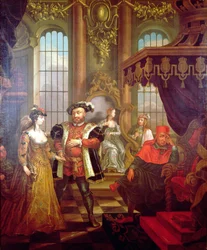 Henrik VIII (1491-1547) introducerer Anne Boleyn ved hoffet (se også 67103) swed