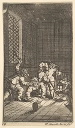 Hudibras katekiserade sjutton små illustrationer för Samuel Butlers Hudibras, nr. 14, 1721-26.