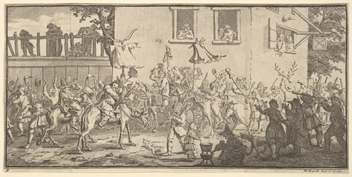 Hudibras and the Skimmington Sjutton små illustrationer för Samuel Butlers Hudibras..., 1721-26.