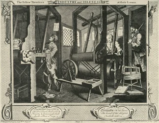 Interiör av en vävarverkstad, 1747, 1925.
