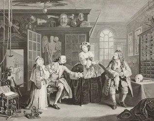 Äktenskap à la Mode / äktenskap enligt mode. Blad 3: Inspektionen / Greven och kvacken. 1745