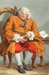 Porträtt av Simon Fraser, Lord Lovat, 25 augusti 1746, illustration från "Hogarth Restored: The Whole Works of the hyllade William Hogarth, re-graved by Thomas Cook", pub. 1812 (handfärgad gravyr)