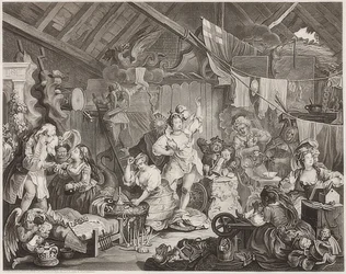 Promenerande skådespelerskor som klär sig i en lada. 1738