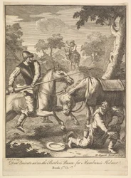 The Adventure of Mambrinos Hjälm Sex Illustrationer för Don Quijote, 1756 eller senare.