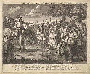 The Adventure of the Bear and the Fiddle Plate 3: Illustrationer till Samuel Butlers..., 1725-30.