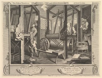 The Fellow Prentices at their Looms: Industry and Idleness, skylt 1, 30 september 1747.