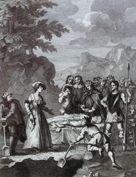 The Funeral of Chyrstom & Marcella som styrker sig själv" av William Hogarth