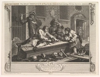 The Idle Prentice at Play in the Church Yard Industry and Idleness, skylt 3, 30 september 1747.