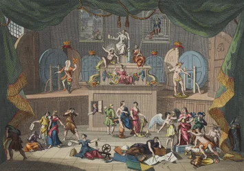 Lotteriet, illustration från "Hogarth Restored: The Whole Works of the hyllade William Hogarth, re-graved by Thomas Cook", pub. 1812 (handfärgad gravyr)