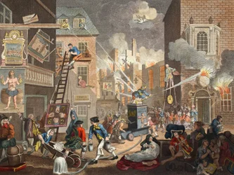 The Times, tavla I, illustration från "Hogarth Restored: The Whole Works of the hyllade William Hogarth, re-graved by Thomas Cook", pub. 1812 (handfärgad gravyr)