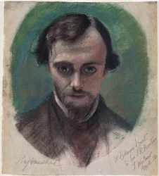 Porträtt av Dante Gabriel Rossetti (1828-82) 1853 (pastell och färgade kritor på papper)