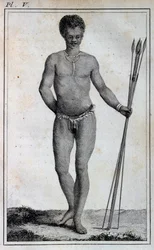 Khoikhoi man (Hottentot), från Travels of Le Vaillant in i de inre delarna av Afrika via Godahoppsudden, åren 1783