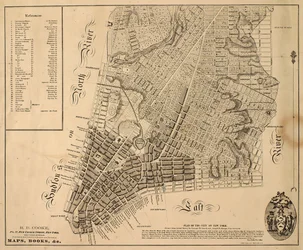 Plan över staden New York [så långt norrut som East 31st Street], 1817 (svart bläck på papper, med tyg på baksidan)