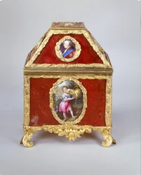 George III kista innehållande en kantklocka på samma sätt som James Cox, c.1770